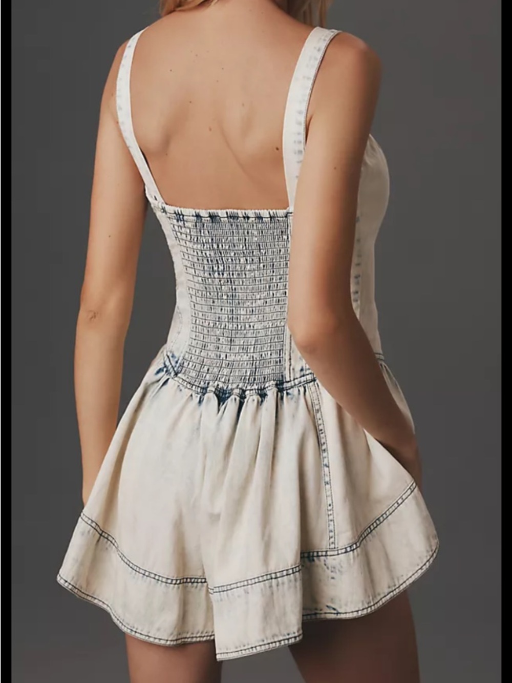 Pilcro Light Wash Denim Romper — Cream with Faded Blue Accents - Picture 2 of 15